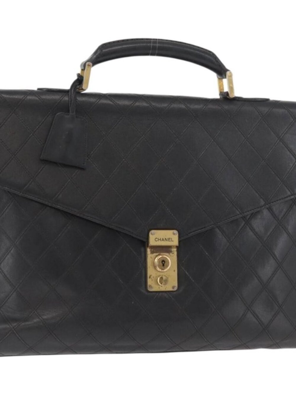 CHANEL Bicolore Business Bag Leather Black Gold CC Auth bs35400